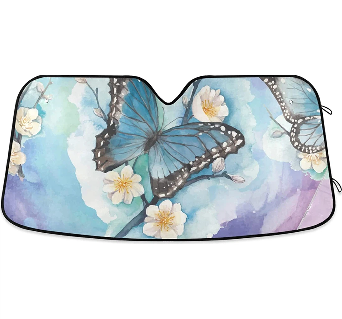 Butterfly Flower Watercolor Car Sun Shade