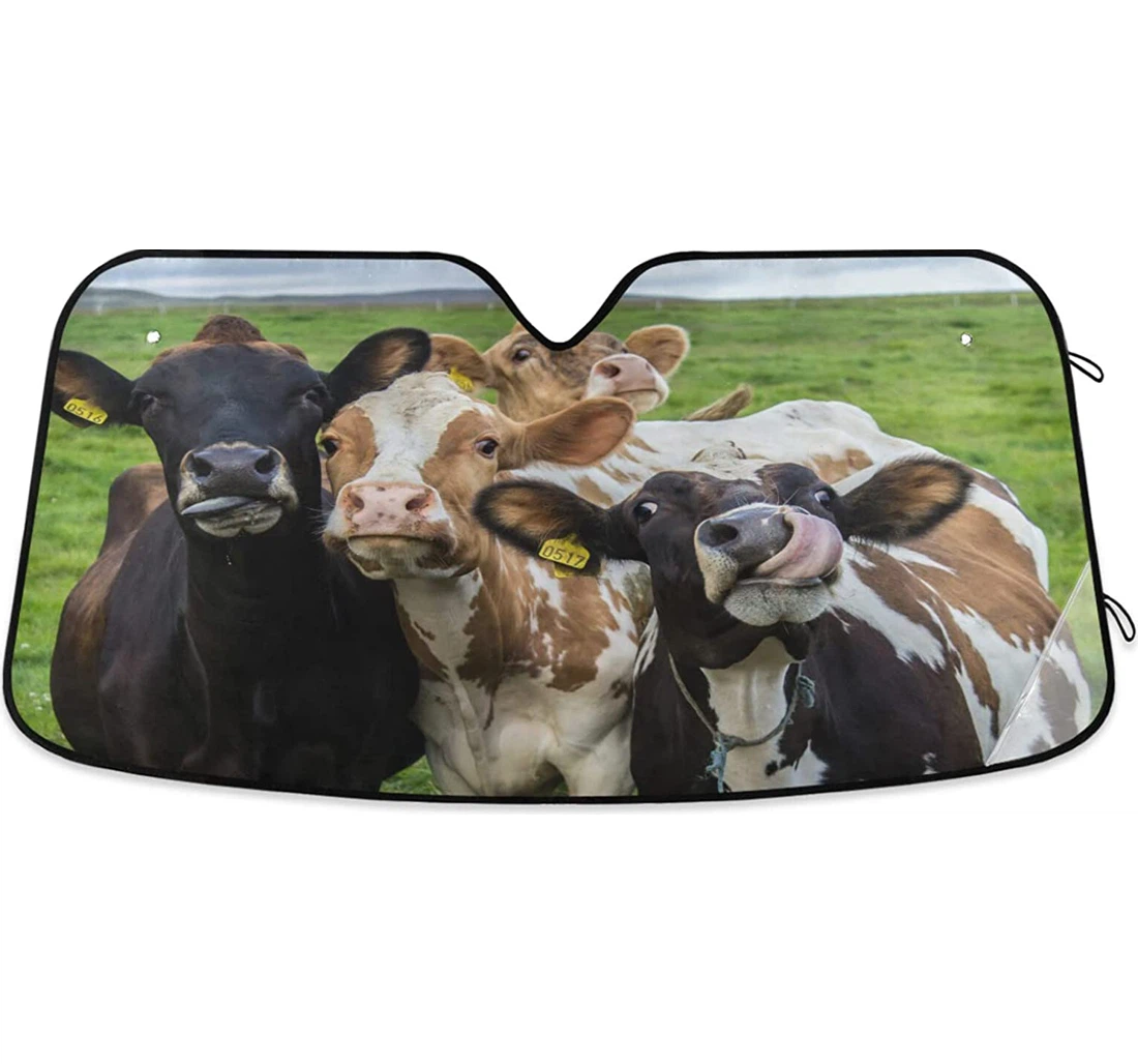 Funny Cattle Cows Prairie Car Sun Shade