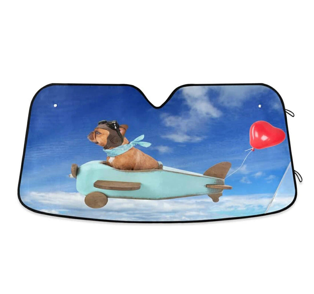 Cute French Bulldog Pilot Funny Airplane Car Sun Shade
