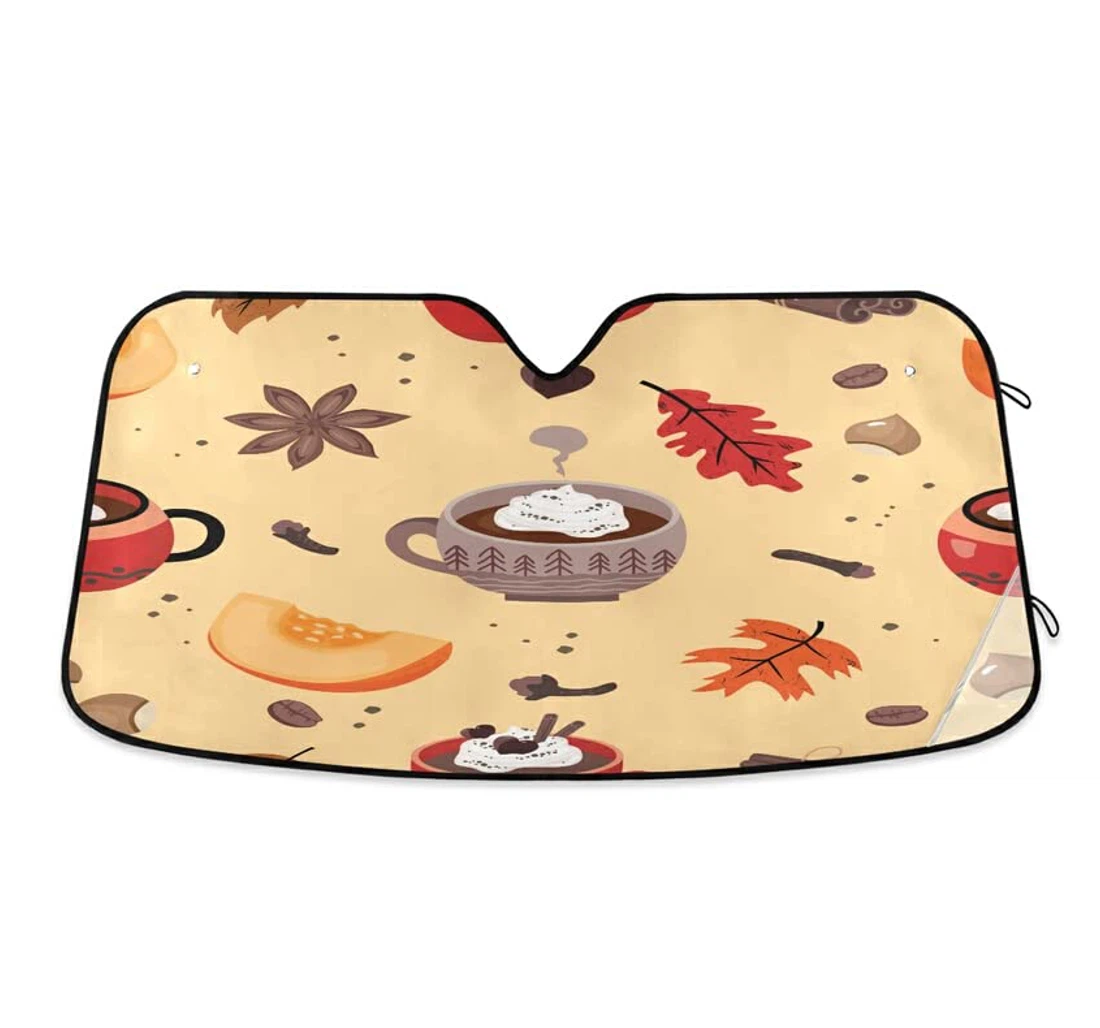 Spice Cups Coffee Cream Beige Cartoon Car Sun Shade