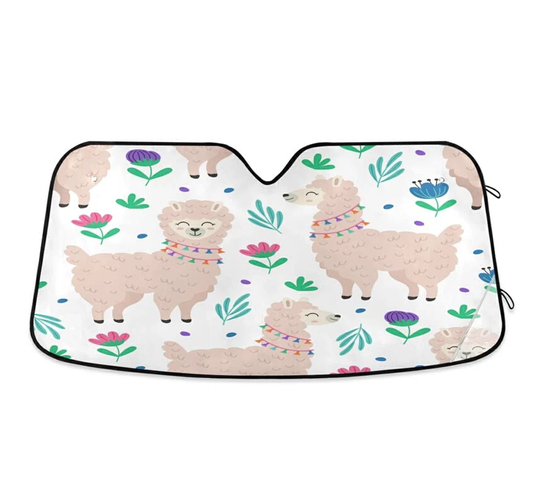 Llama Spring Flowers Cute Alpaca Car Sun Shade