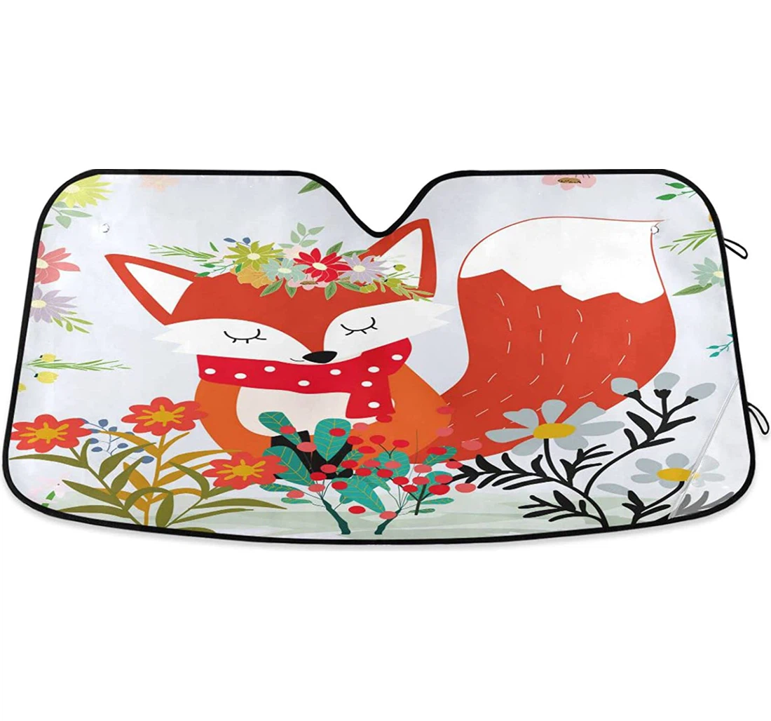 Cute Fox Wild Flower Car Sun Shade