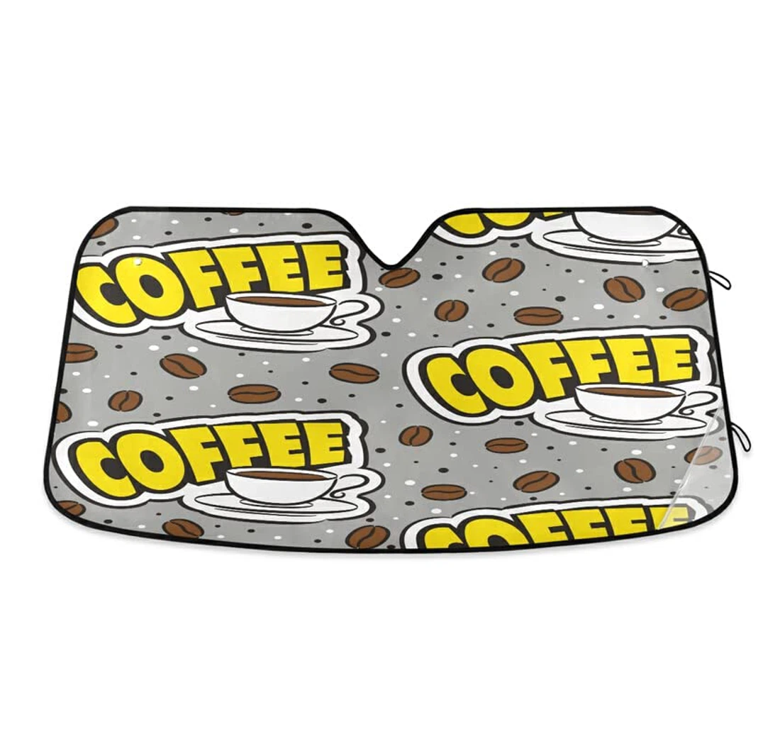 Coffee Cup Bean Gray Cartoon Yellow Car Sun Shade