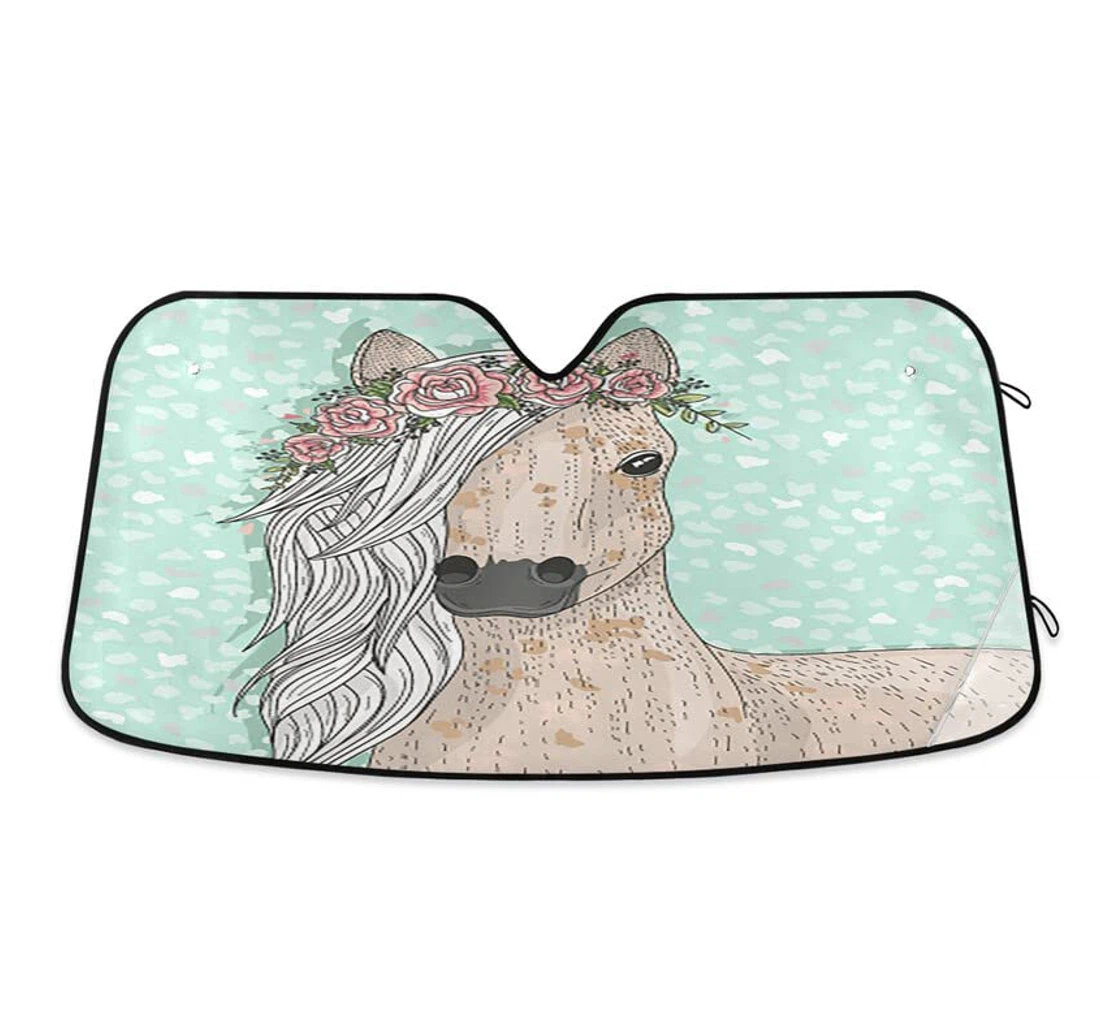 Horse Flowers Green Spring Car Sun Shade