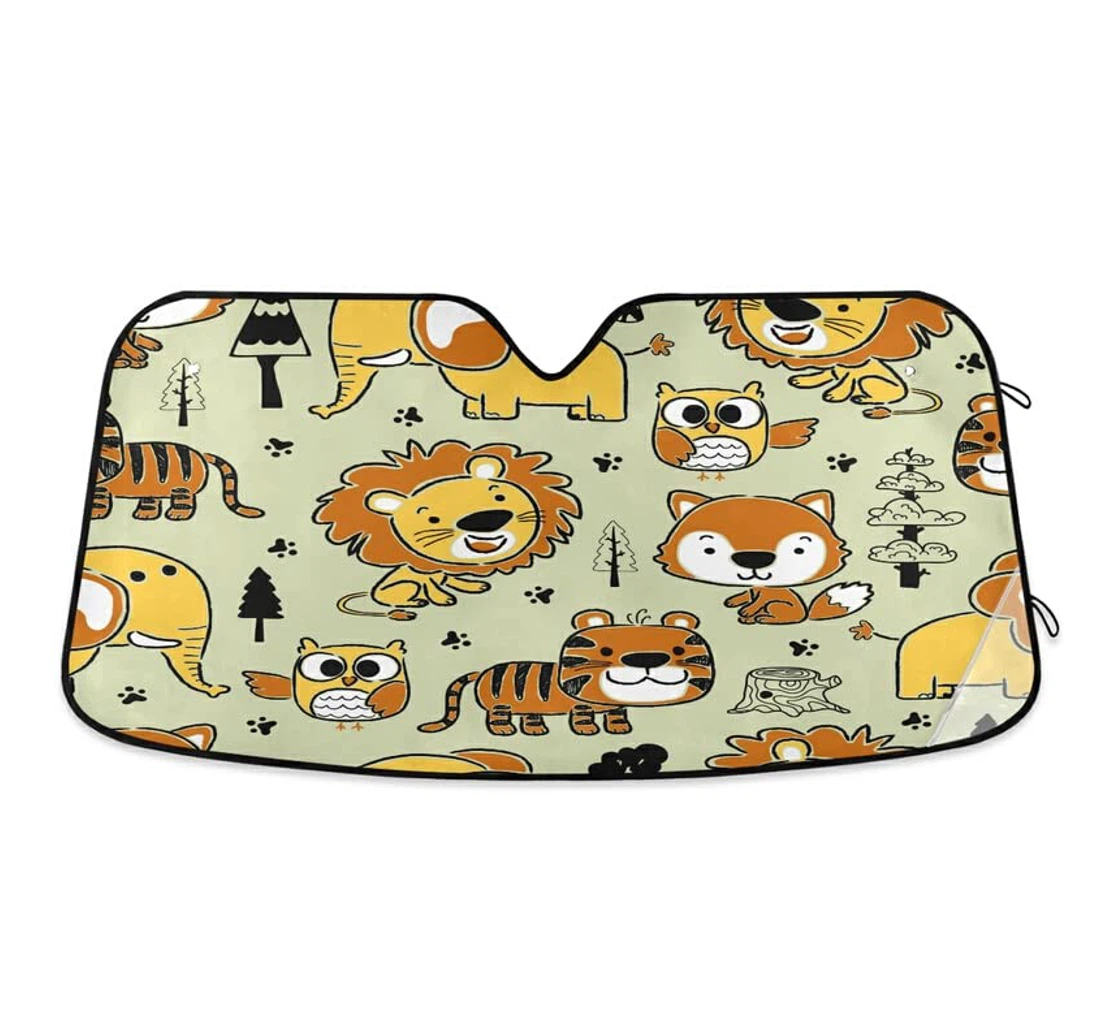 Lion Tiger Cartoon Animals Childish Car Sun Shade