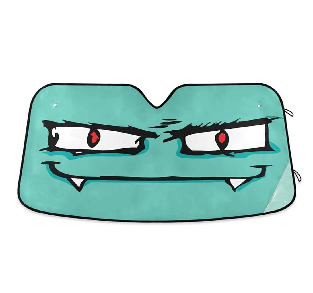 Monster Face Creative Teal Car Sun Shade