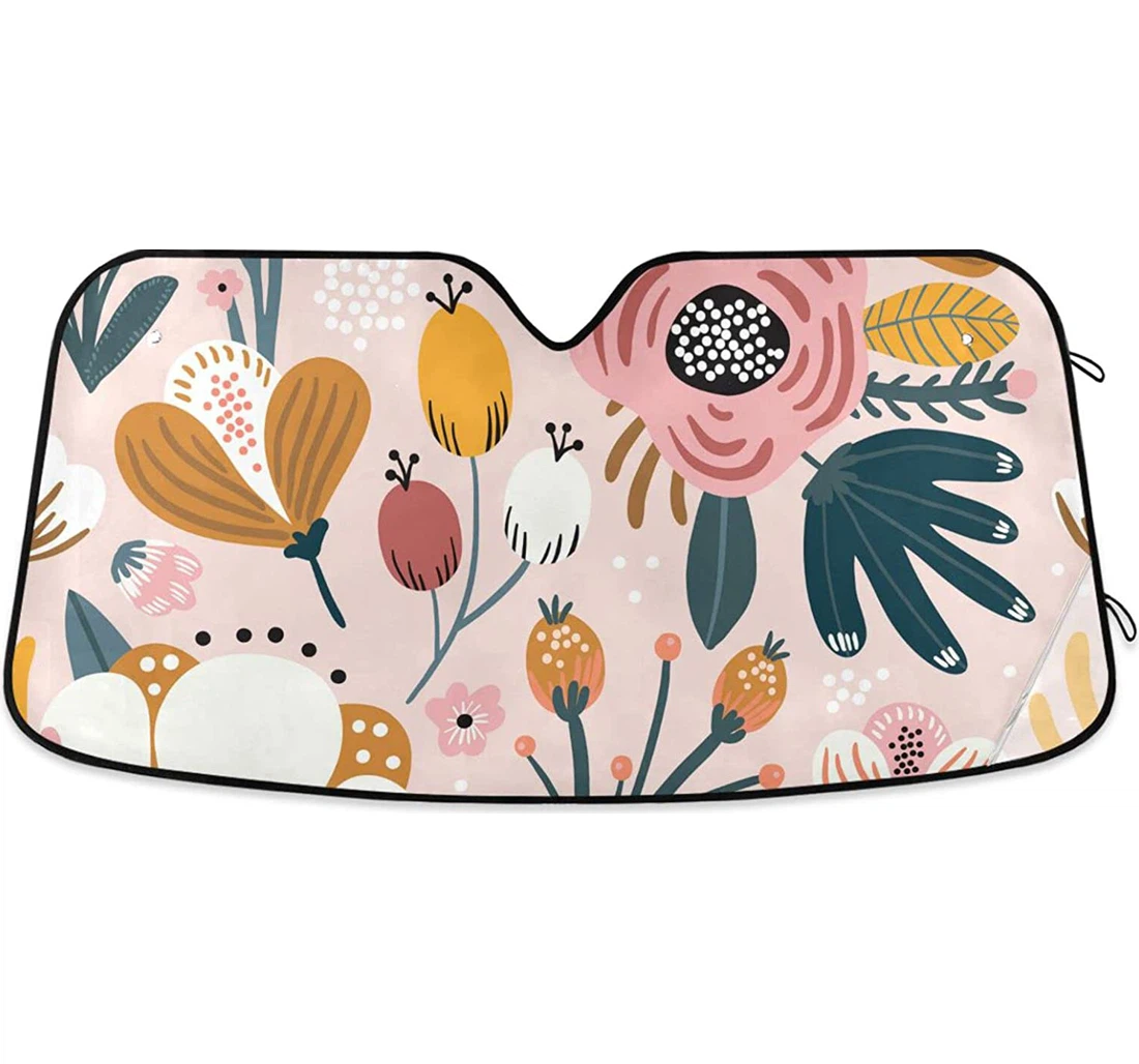 Pink Flowers Berries Leaves Car Sun Shade