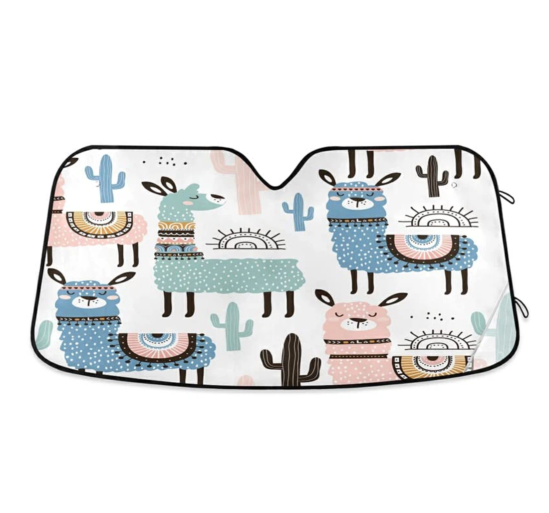 Colorful Llama Cactus Funny Alpaca Car Sun Shade