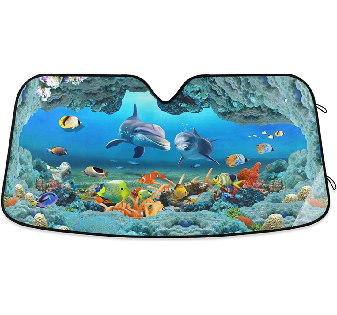 D Undersea Dolphins Tropical Aquarium Fishes Car Sun Shade
