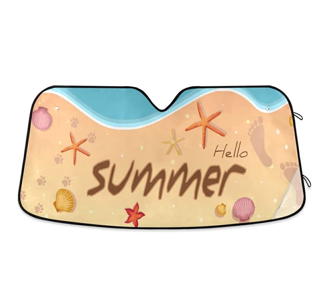 Hello Summer Sand Beach Cartoon Car Sun Shade