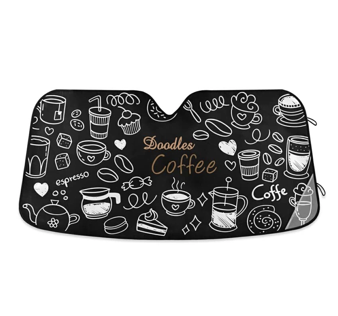 Doodle Coffee Black Cup Dessert Car Sun Shade