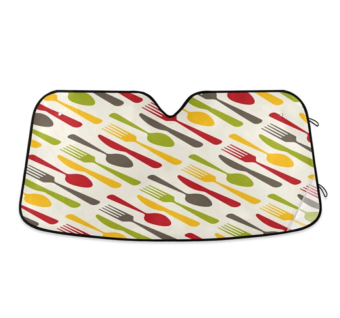 Cutlery Graphic Cartoon Colorful Car Sun Shade