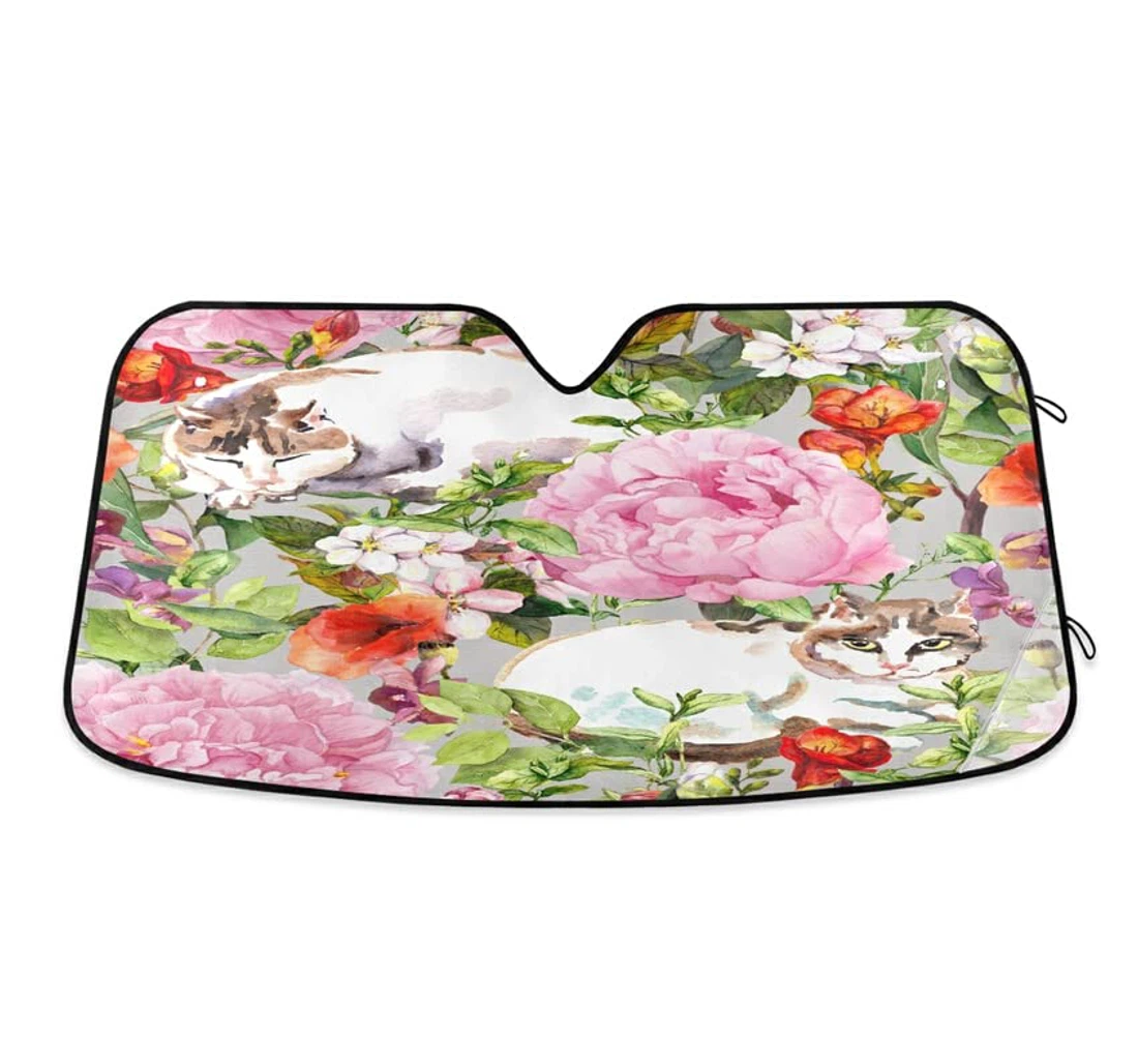 Cats Grass Flowers Spring Summer Floral Car Sun Shade
