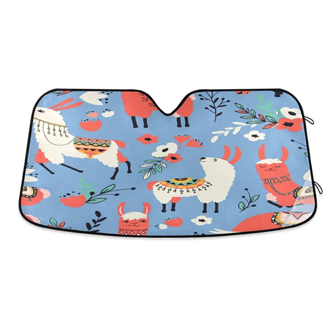 Red Mexico Llamas Cute Alpaca Flower Car Sun Shade