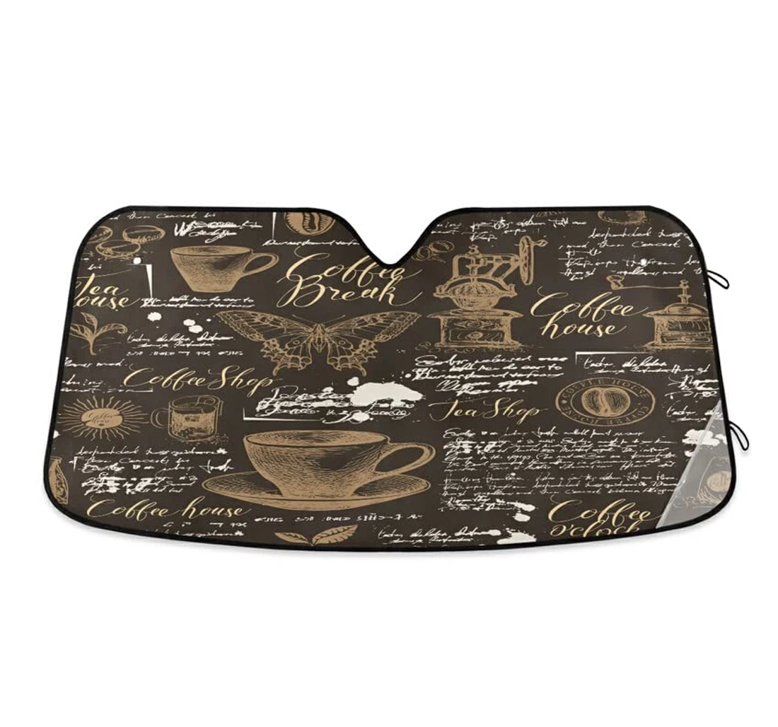 Tea Coffee Cup Black Brown Word Butterfly Car Sun Shade