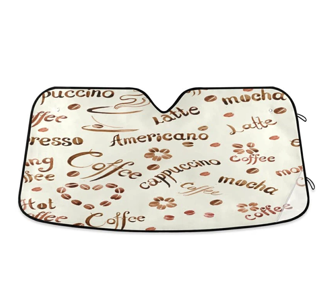 Coffee Latte Mocha Bean Americano Cappuccino Beige Car Sun Shade