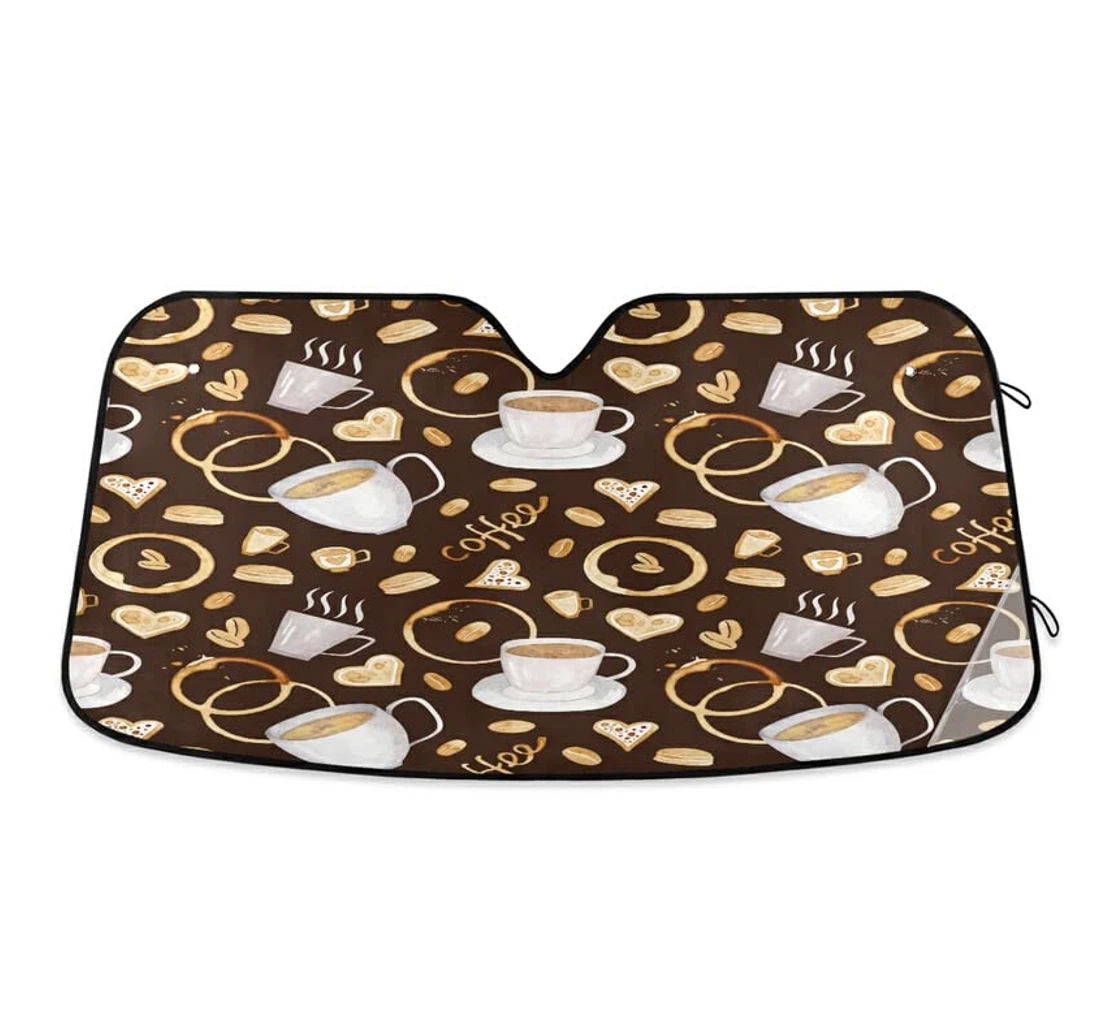 Cup Coffee Beans Heart Beige Brown Car Sun Shade