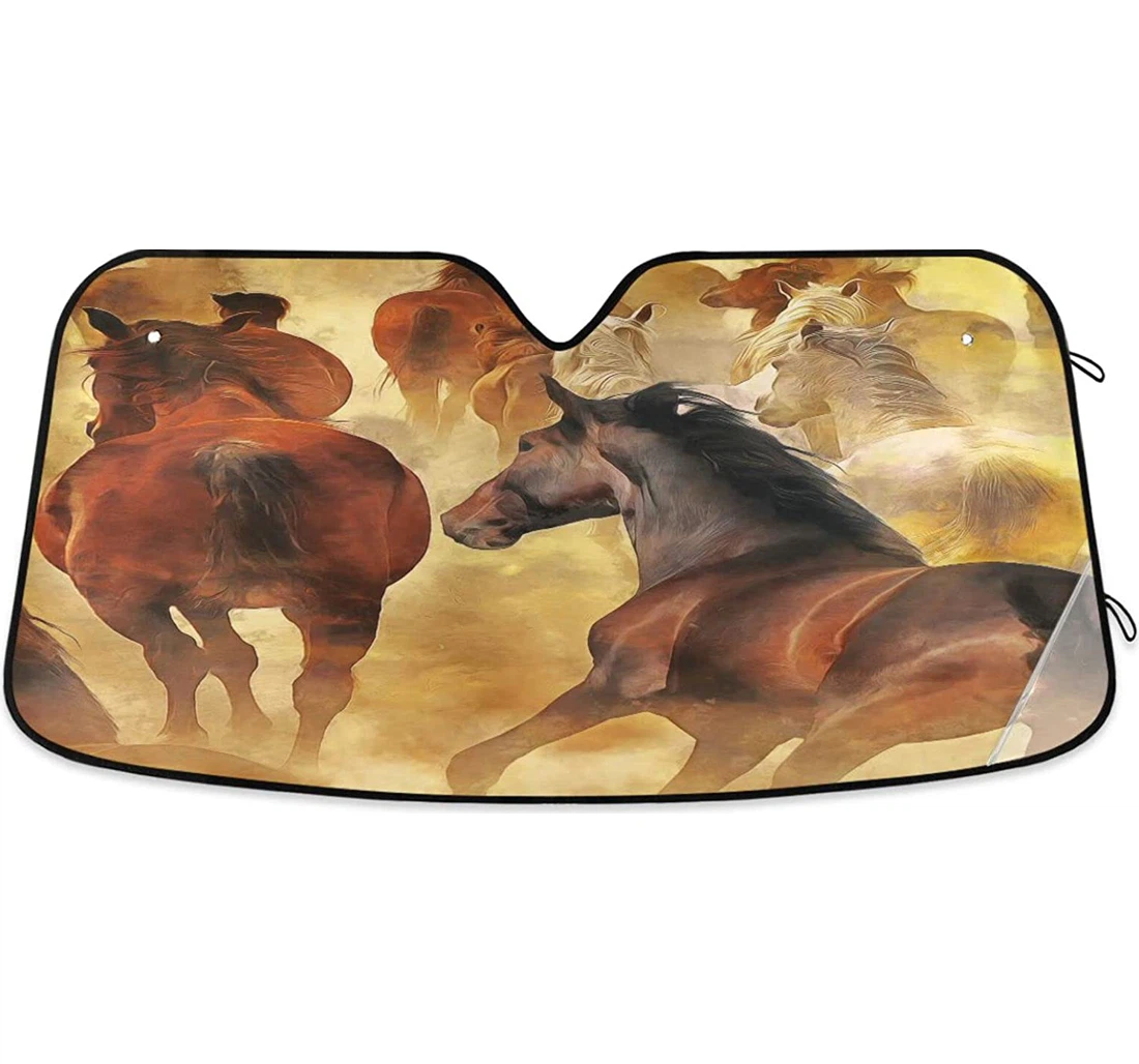 Horses Herd Painting Car Sun Shade