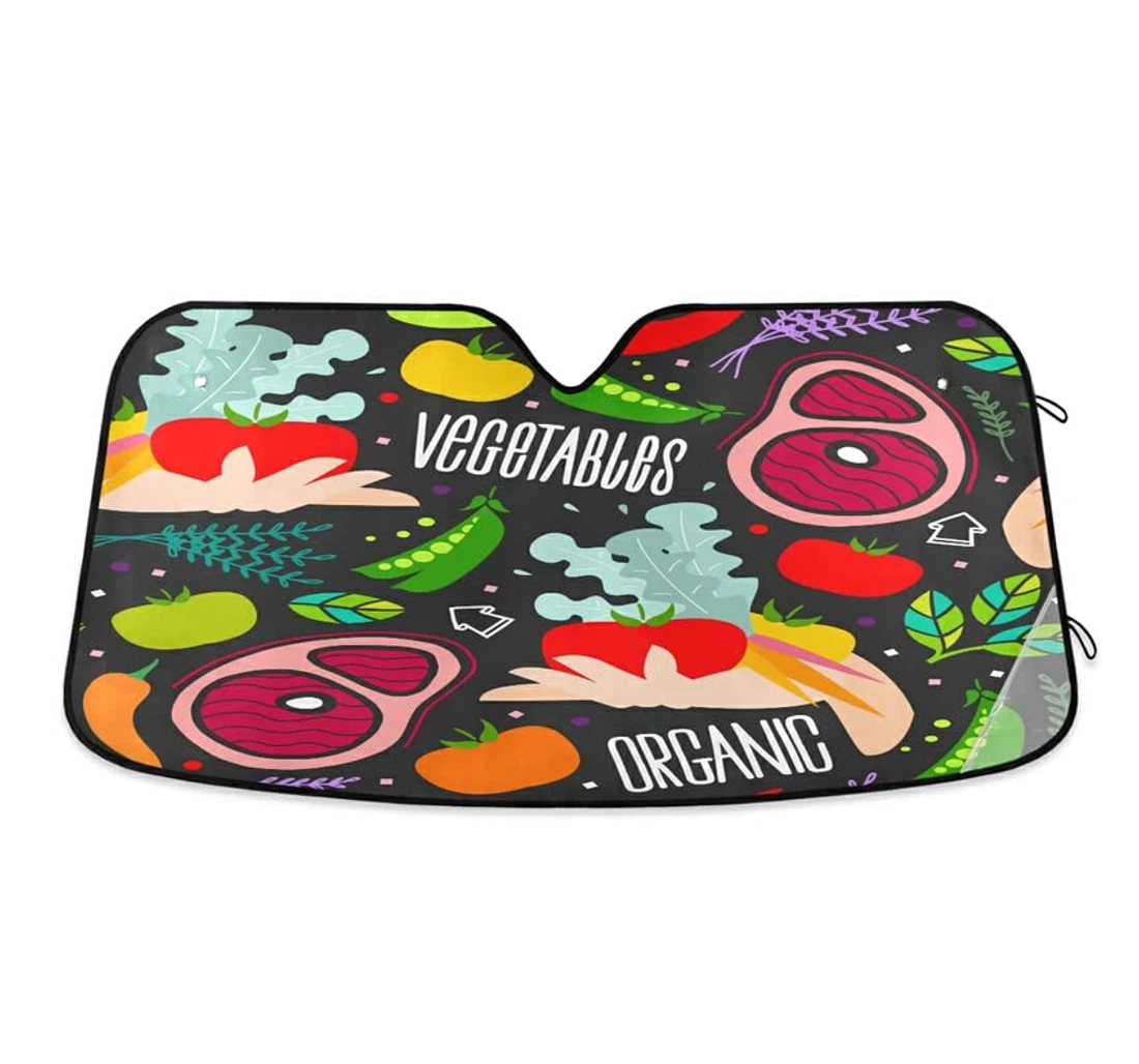 Organic Vegetables Meat Cartoon Colorful Car Sun Shade