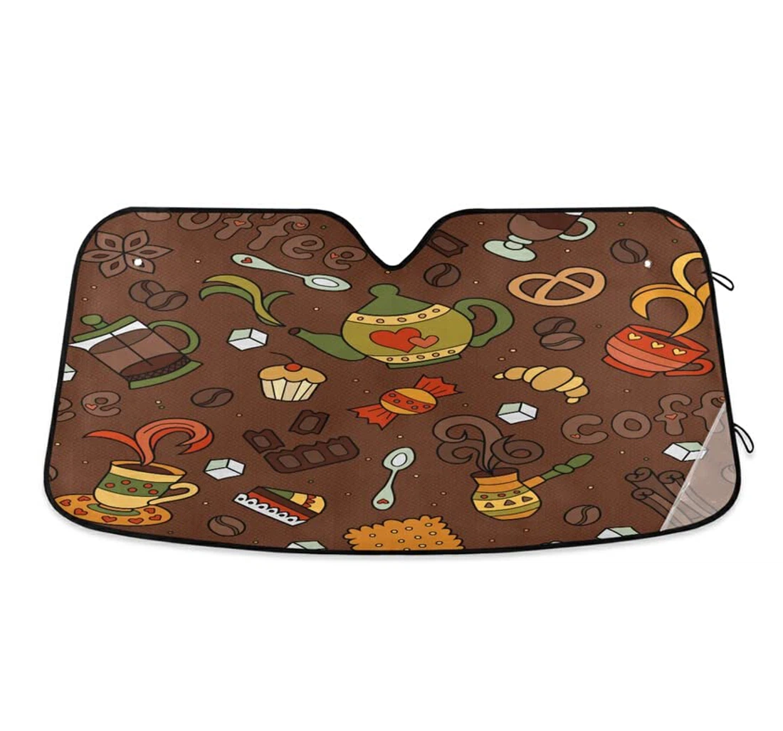 Coffee Bean Cup Brown Cartoon Car Sun Shade