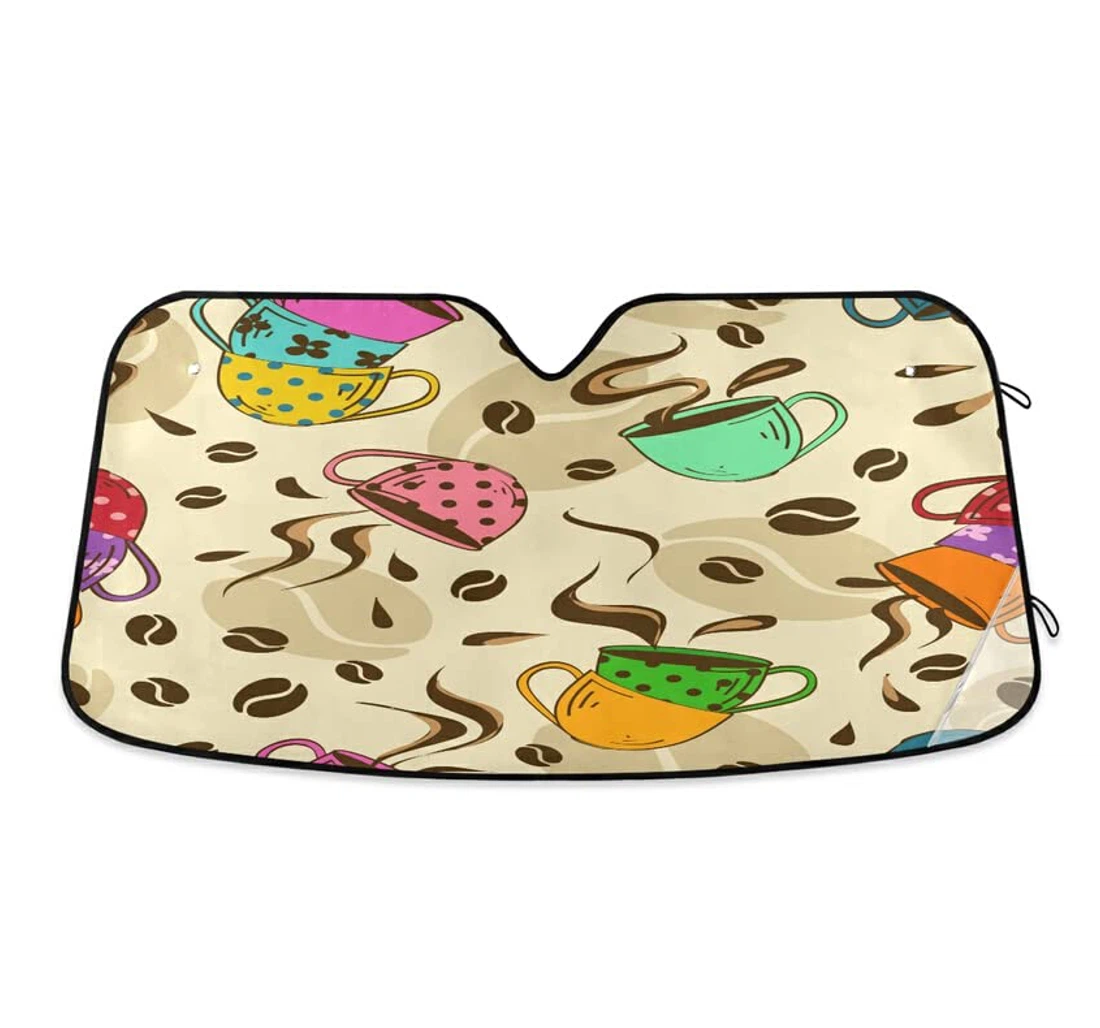 Coffee Cups Beans Colorful Beige Car Sun Shade