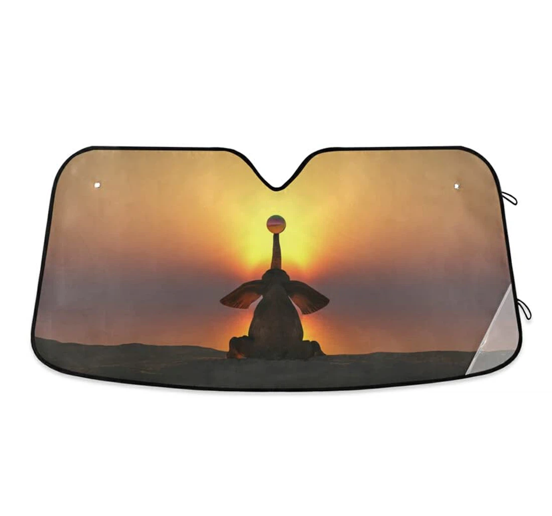 D Funny Elephant Sea Sunset Car Sun Shade