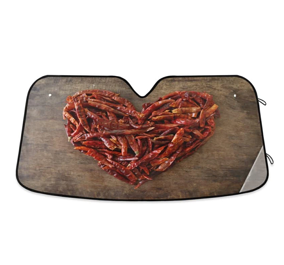 Dried Chilli Heart Shape Rustic Wooden Table Car Sun Shade