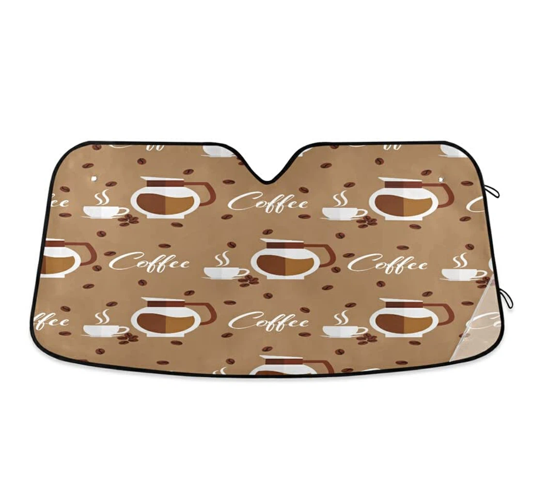 Coffee Beans Cups Kettles Taupe Cartoon Car Sun Shade