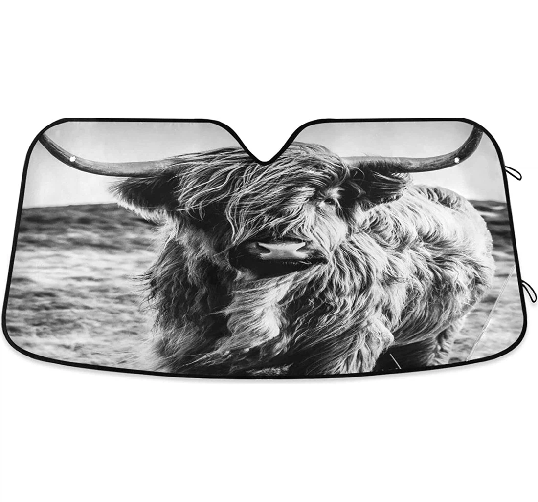 Black White Highland Cattle Cow Car Sun Shade