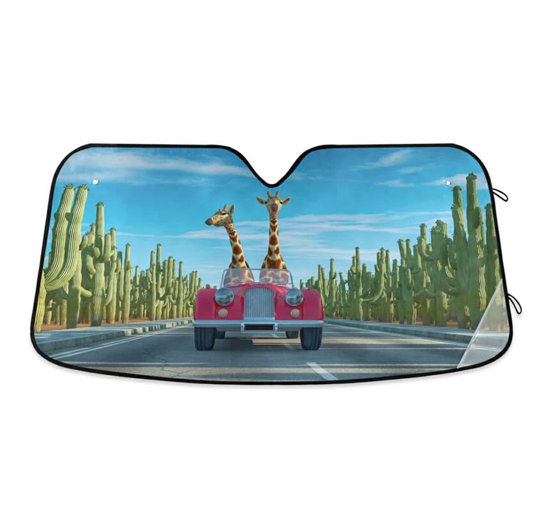 Giraffe Couple Travel Cactus Tropical Car Sun Shade