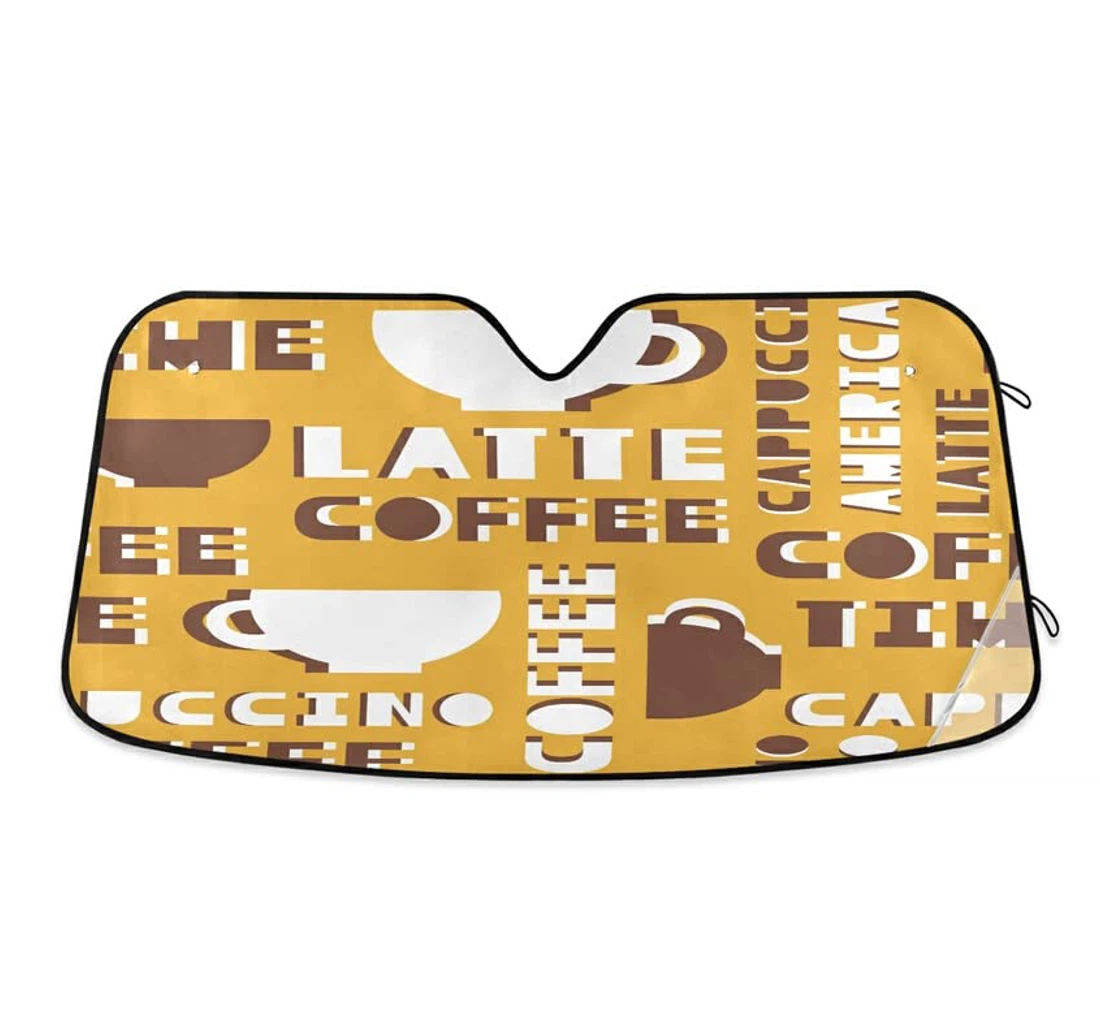 Coffee Cup Yellow Latte Cappucino Car Sun Shade