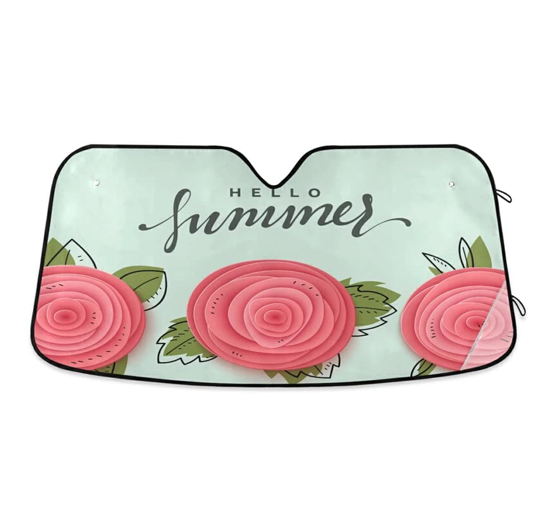 Hello Summer Pink Flower Car Sun Shade