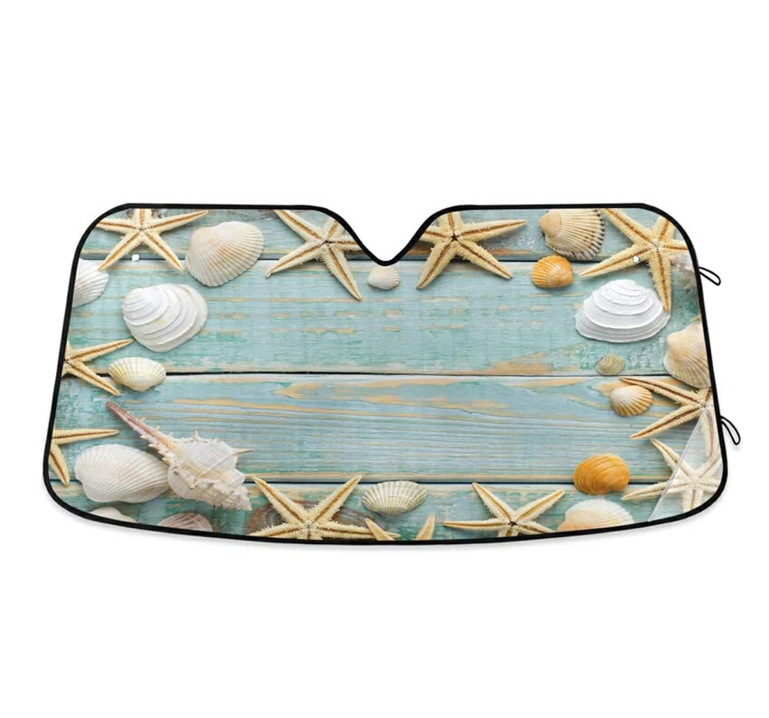Sea Shells Starfish Vintage Shabby Wooden Board Car Sun Shade