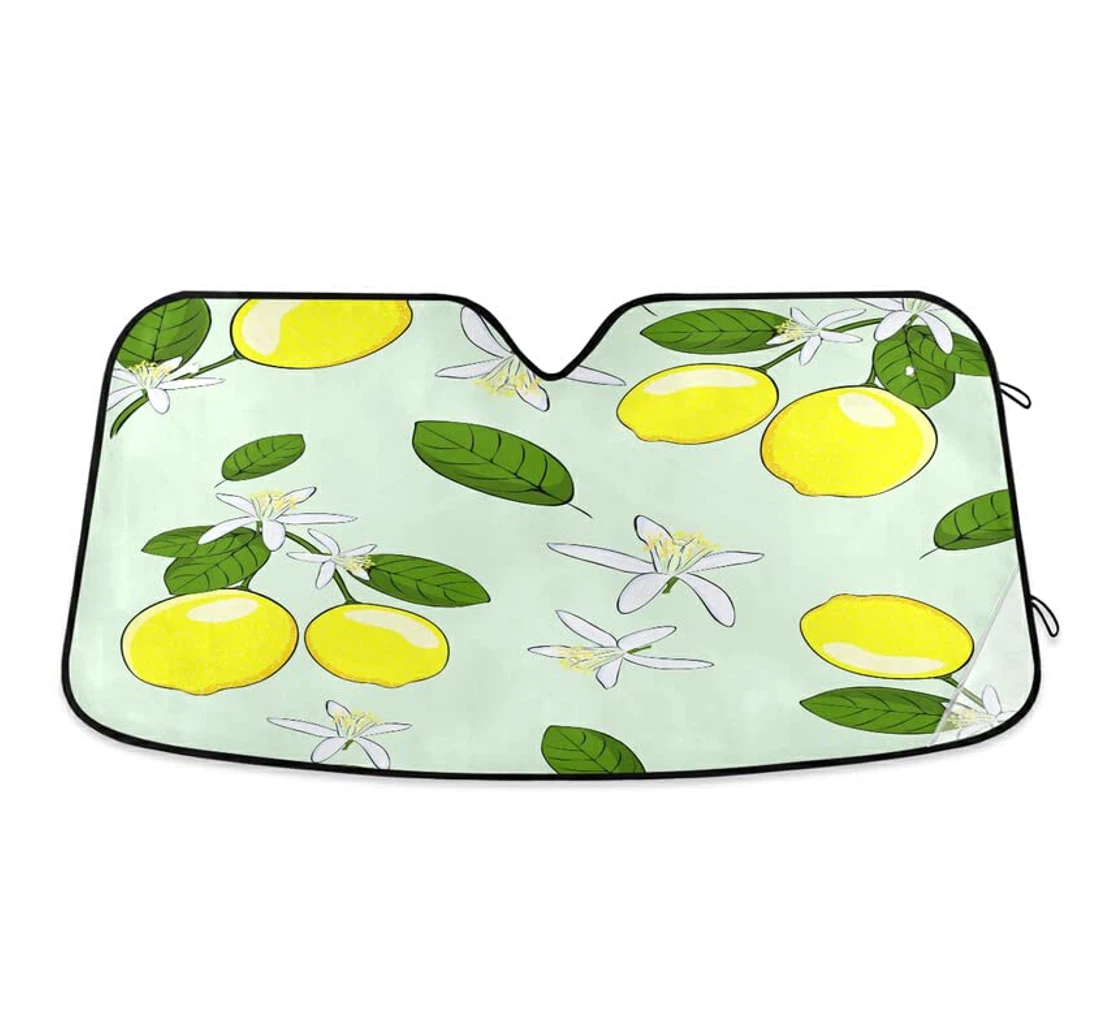Lemons Leaves White Flower Watercolor Green Car Sun Shade