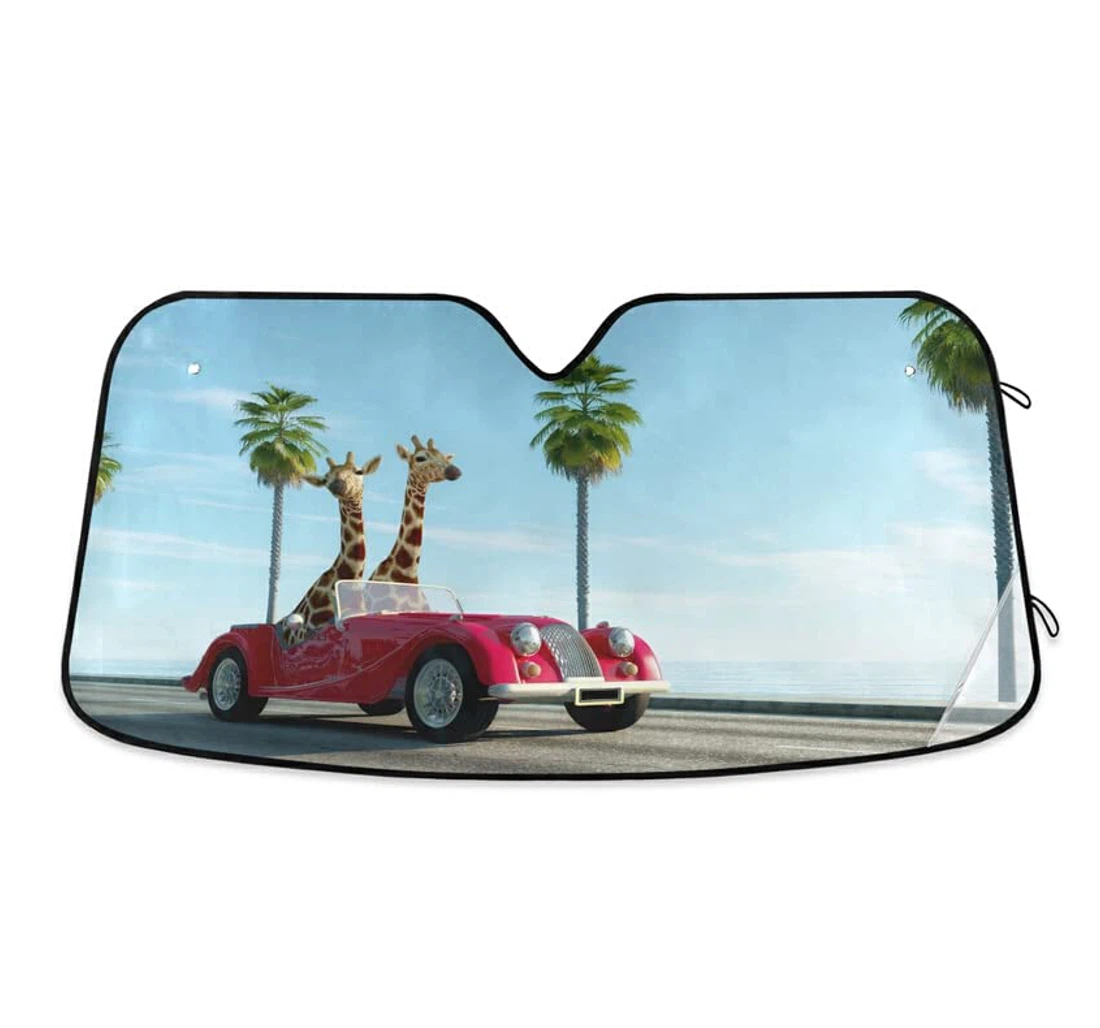 Funny Giraffe Couple Travel Retro Car Sun Shade