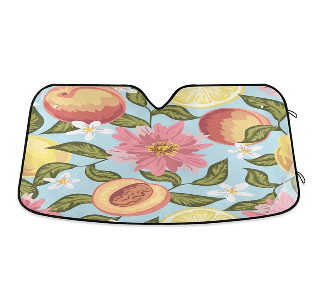 Beautiful Peach Lemon Flowers Watercolor Leaves Car Sun Shade