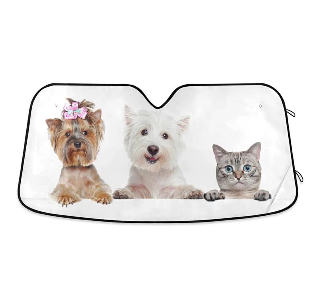 Cute Dog Cat Family D Car Sun Shade