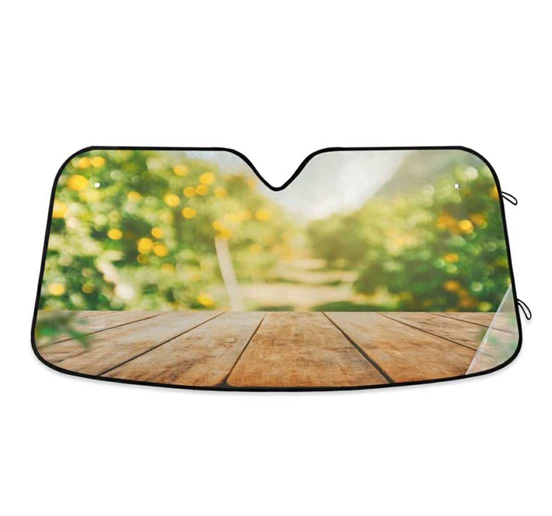 Orange Field Wooden Table Car Sun Shade