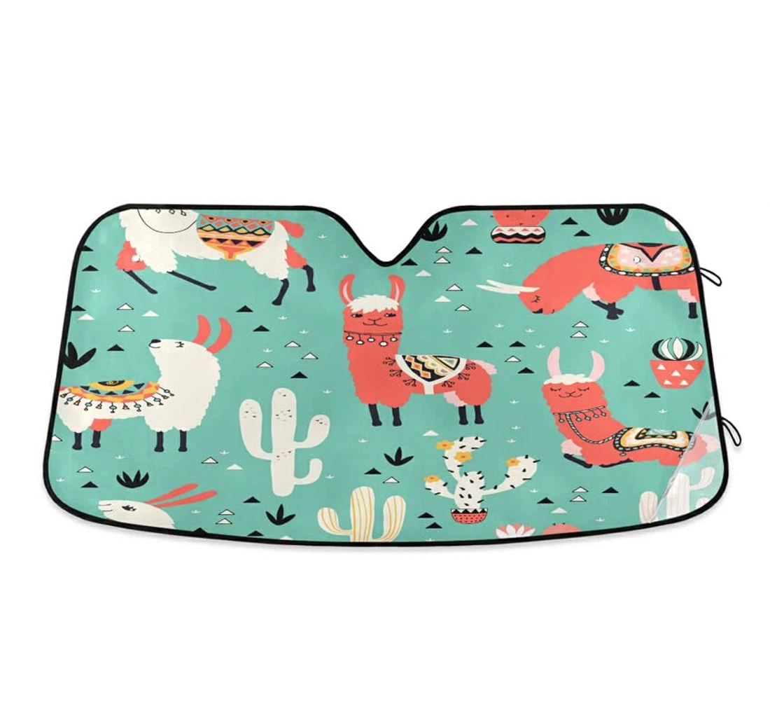 Mexico Llamas Cactus Style Cute Alpaca Car Sun Shade