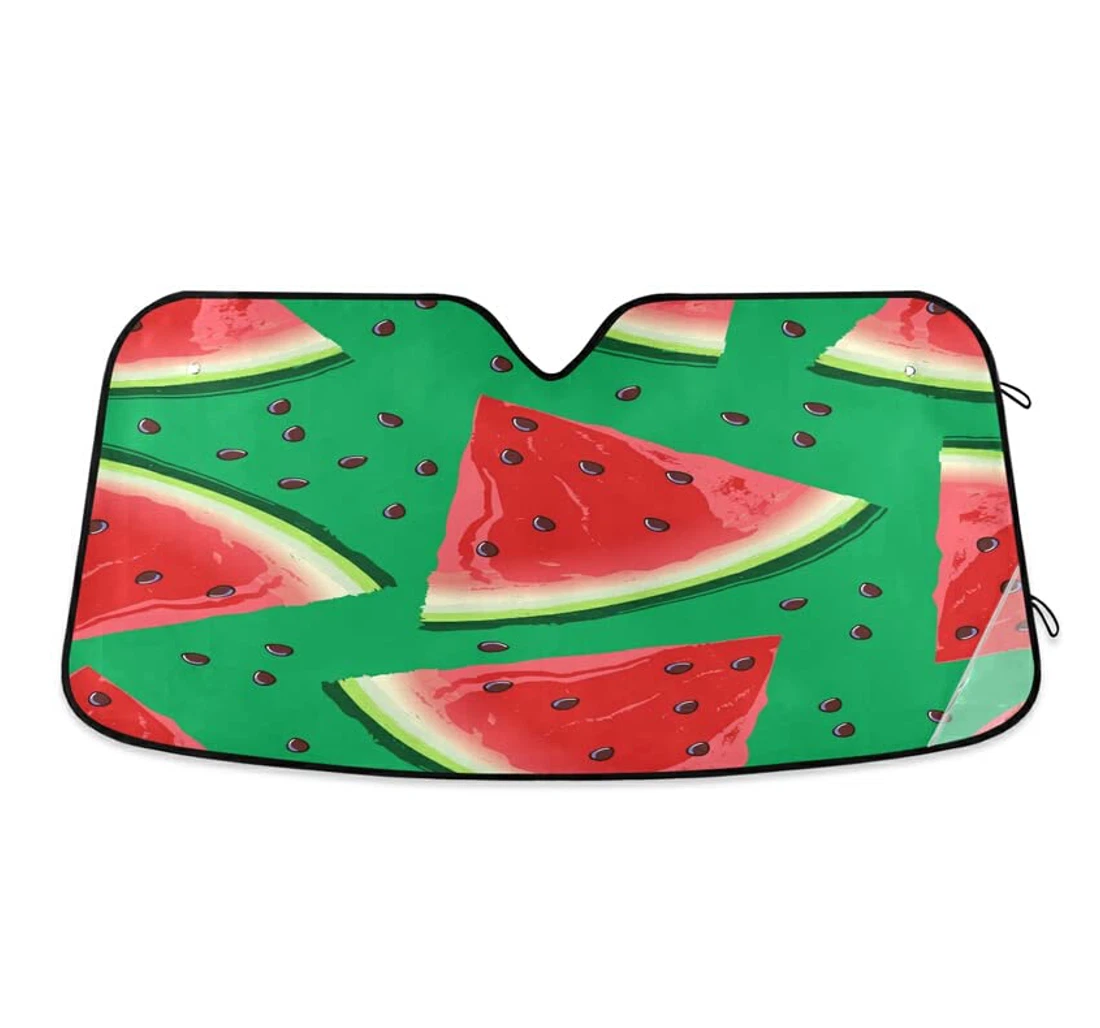 Red Watermelon Slices Seeds Green Watercolor Car Sun Shade