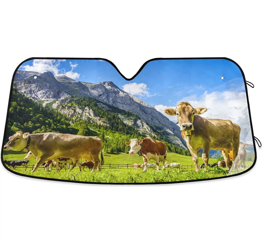 Highland Cow Meadow Cattle Funny Field Car Sun Shade