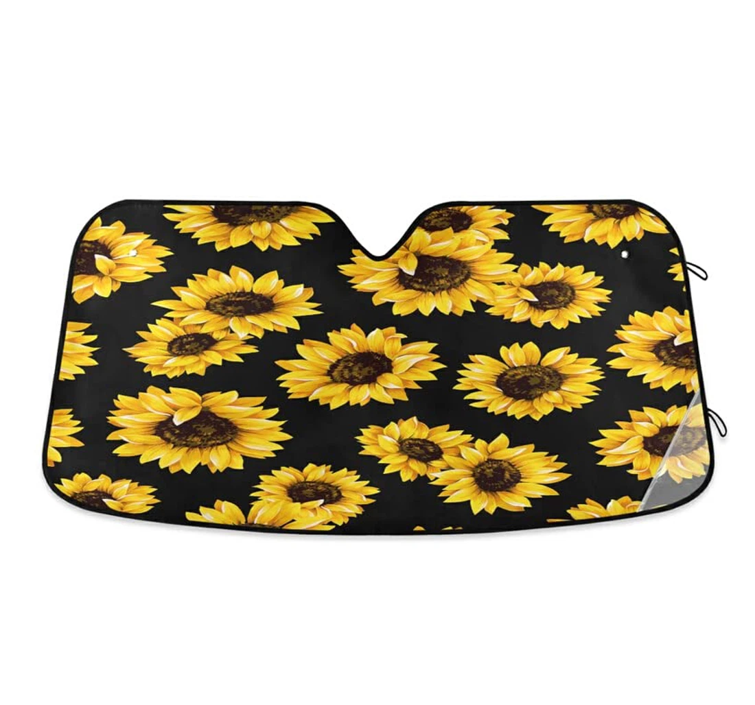 Sunflowers Summer Black Yellow Car Sun Shade