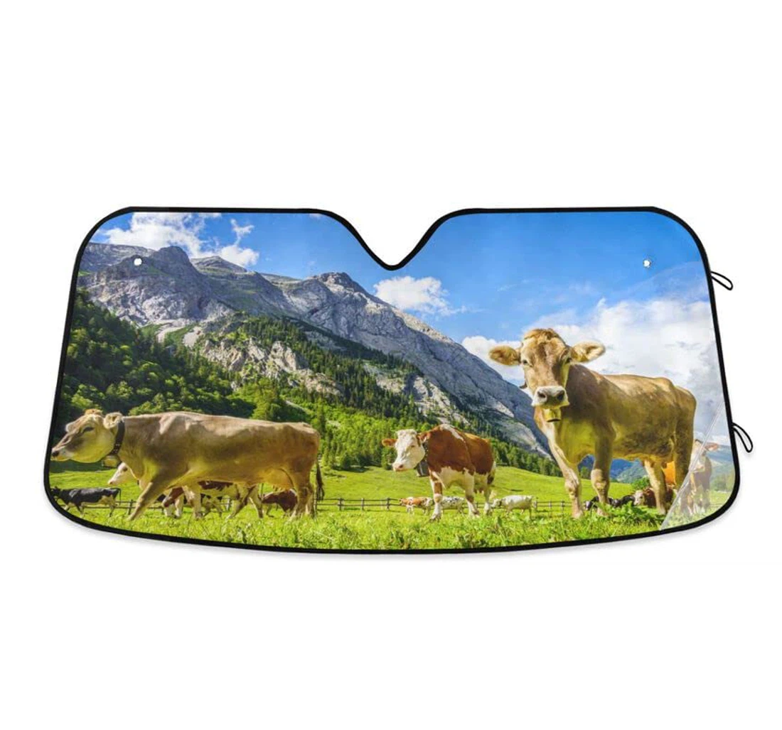 Highland Cow Meadow Cattle Funny Field Car Sun Shade