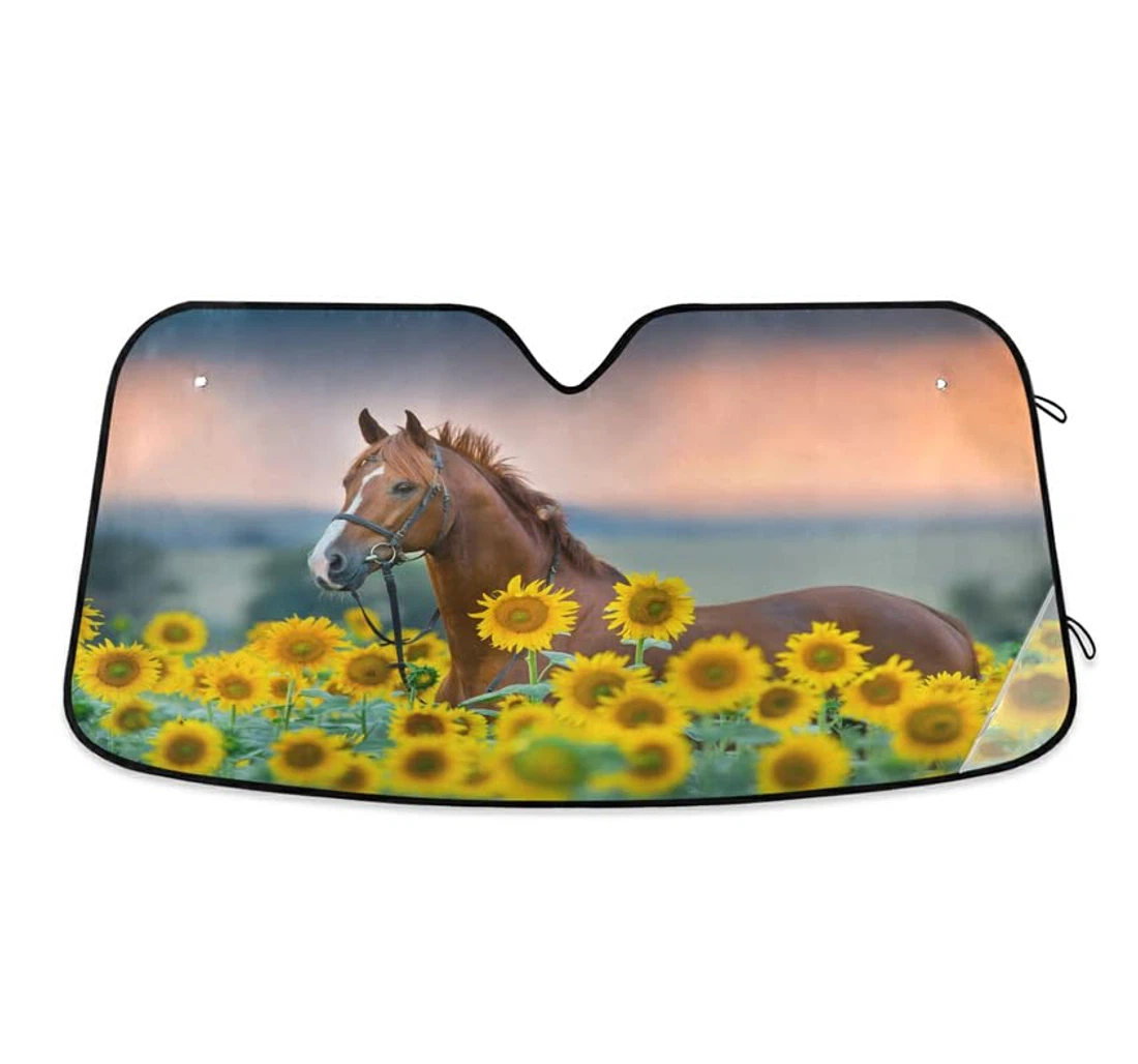 Sunflowers Field Red Stallion Horse Car Sun Shade