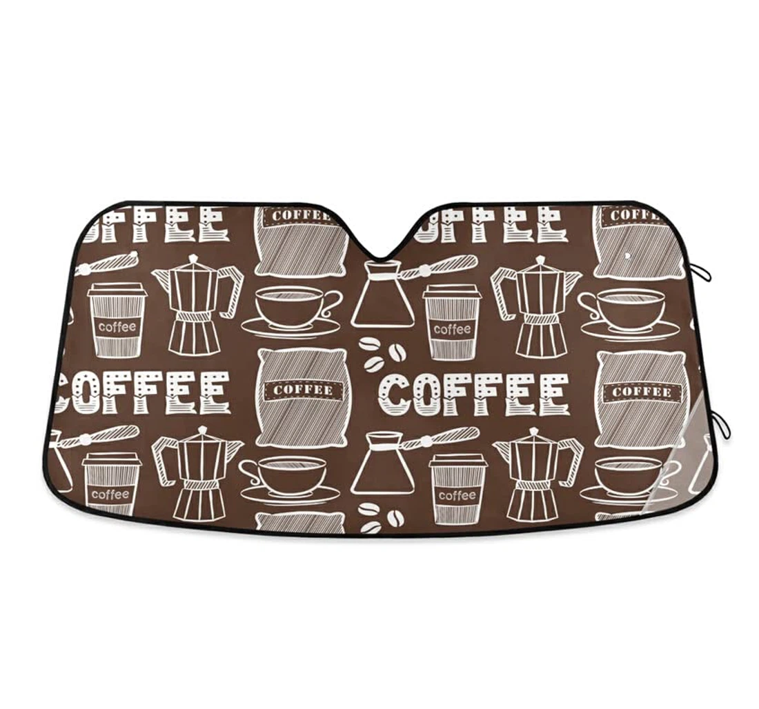 Coffee Cup Machines Cartoon Brown Car Sun Shade