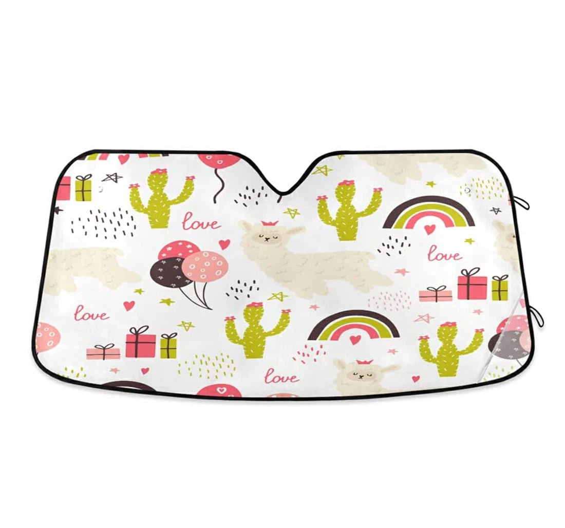 Cute Llama Balloon Rainbow Alpaca Car Sun Shade