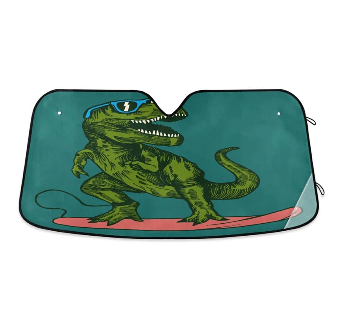 Dinosaur Surfing Green Car Sun Shade