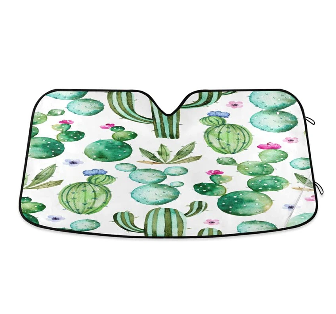 Cactus Succulent Floral Spring Watercolor Car Sun Shade