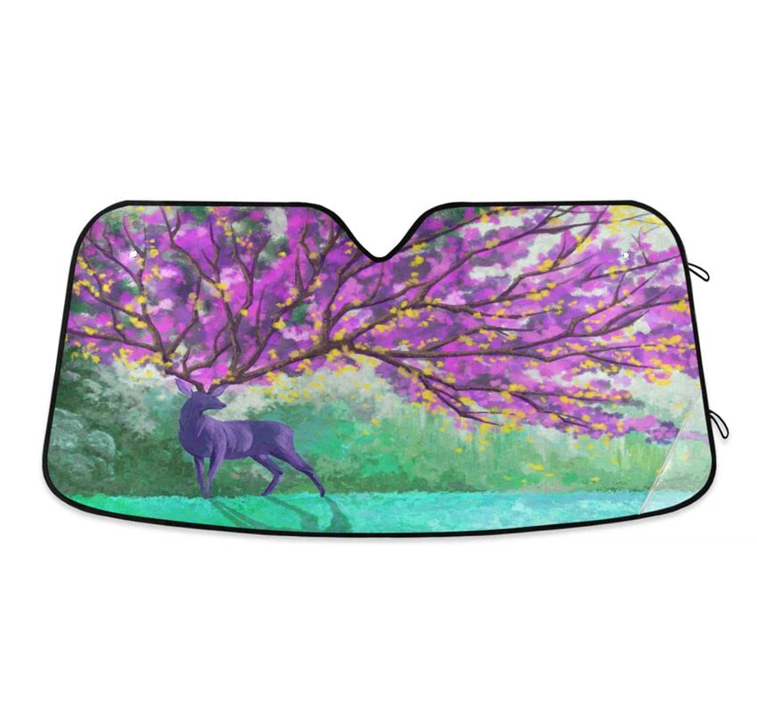 Creative Purple Deer Autumn Maple Leaf Car Sun Shade