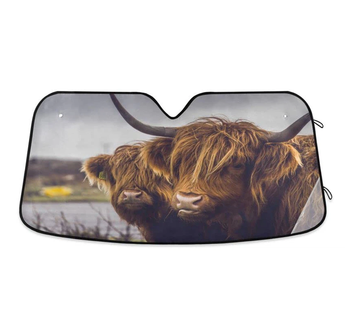 Highland Cow Meadow Cattle Funny Car Sun Shade